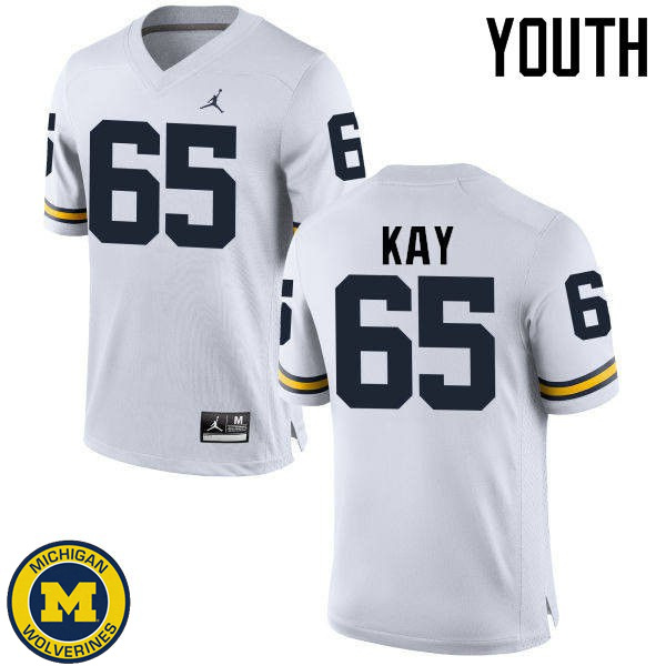 Youth Michigan Wolverines #65 Anthony Kay White Replica Stitch Jersey